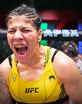 Ketlen Vieira of Brazil prepares to fight Holly Holm in a bantamweight bout during the UFC Fight Night event at UFC APEX on May 21, 2022 in Las Vegas, Nevada. (Photo by Chris Unger/Zuffa LLC)