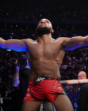 Manel Kape of Angola reacts after the conclusion of his flyweight fight against Felipe dos Santos of Brazil during the UFC 293 event at Qudos Bank Arena on September 10, 2023 in Sydney, Australia. (Photo by Chris Unger/Zuffa LLC)