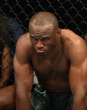 Kamaru Usman of Nigeria prepares to enter the Octagon before facing Emil Meek of Norway in their welterweight bout during the UFC Fight Night event inside the Scottrade Center on January 14, 2018 in St. Louis, Missouri. (Photo by Josh Hedges/Zuffa LLC/Zuffa LLC)