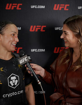 UFC Women's Bantamweight Champion Raquel Pennington Reacts With UFC.com After Her Co-Main Unanimous Decision Victory Over Mayra Bueno Silva At UFC 297.