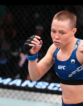 Rose Namajunas battles Amanda Ribas of Brazil in a flyweight fight during the UFC Fight Night event at UFC APEX on March 23, 2024 in Las Vegas, Nevada. (Photo by Chris Unger/Zuffa LLC)