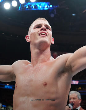  Ian Garry of Ireland reacts after his victory over Neil Magny in a welterweight fight during the UFC 292 event at TD Garden on August 19, 2023 in Boston, Massachusetts. (Photo by Cooper Neill/Zuffa LLC)