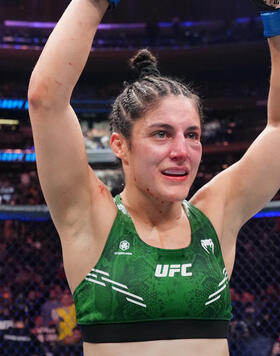 Loopy Godinez of Mexico reacts after defeating Tabatha Ricci of Brazil in a strawweight fight during the UFC 295 event at Madison Square Garden on November 11, 2023 in New York City. (Photo by Chris Unger/Zuffa LLC)