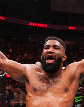 Chris Curtis reacts after his victory against Marc-Andre Barriault of Canada in a middleweight bout during the UFC 297 event at Scotiabank Arena on January 20, 2024 in Toronto, Ontario. (Photo by Jeff Bottari/Zuffa LLC)