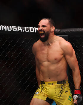 Michel Pereira of Brazil celebrates after defeating Michal Oleksiejczuk of Poland during their middleweight bout at UFC 299 at Kaseya Center on March 09, 2024 in Miami, Florida. (Photo by Megan Briggs/Getty Images)