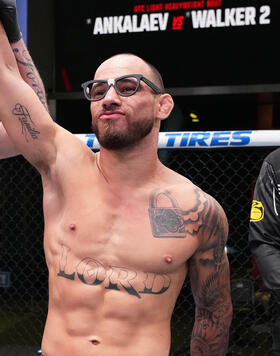 Jean Silva of Brazil reacts after his TKO victory against Westin Wilson in a featherweight fight during the UFC Fight Night event at UFC APEX on January 13, 2024 in Las Vegas, Nevada. (Photo by Chris Unger/Zuffa LLC)