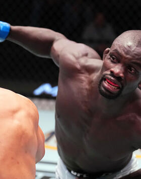 Themba Gorimbo of Zimbabwe punches Takashi Sato of Japan in a welterweight fight during the UFC Fight Night event at UFC APEX on May 20, 2023 in Las Vegas, Nevada. (Photo by Chris Unger/Zuffa LLC)