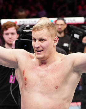 Sergei Pavlovich of Russia reacts after his TKO victory over Tai Tuivasa of Australia in a heavyweight fight during the UFC Fight Night event at Amway Center on December 03, 2022 in Orlando, Florida. (Photo by Jeff Bottari/Zuffa LLC)