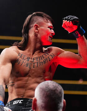 Diego Lopes of Brazil reacts to his win in a featherweight fight during the UFC 300 event at T-Mobile Arena on April 13, 2024 in Las Vegas, Nevada. (Photo by Chris Unger/Zuffa LLC)