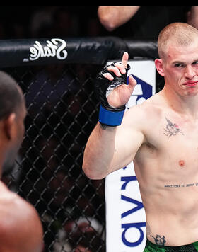 Ian Garry of Ireland reacts against Geoff Neal in a welterweight fight during the UFC 298 event at Honda Center on February 17, 2024 in Anaheim, California. (Photo by Chris Unger/Zuffa LLC)