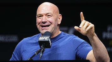 UFC CEO Dana White is seen on stage during the UFC 303 press conference at T-Mobile Arena on June 27, 2024 in Las Vegas, Nevada. (Photo by Jeff Bottari/Zuffa LLC)