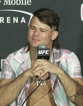 Featherweight Diego Lopes speaks to the media following UFC 303: Pereira vs Procházka in Las Vegas, Nevada.