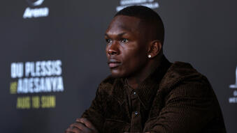 UFC middleweight Israel Adesanya looks on at the UFC 305 On Sale Press Conference on July 03, 2024 in Perth, Australia. (Photo by Will Russell/Zuffa LLC)