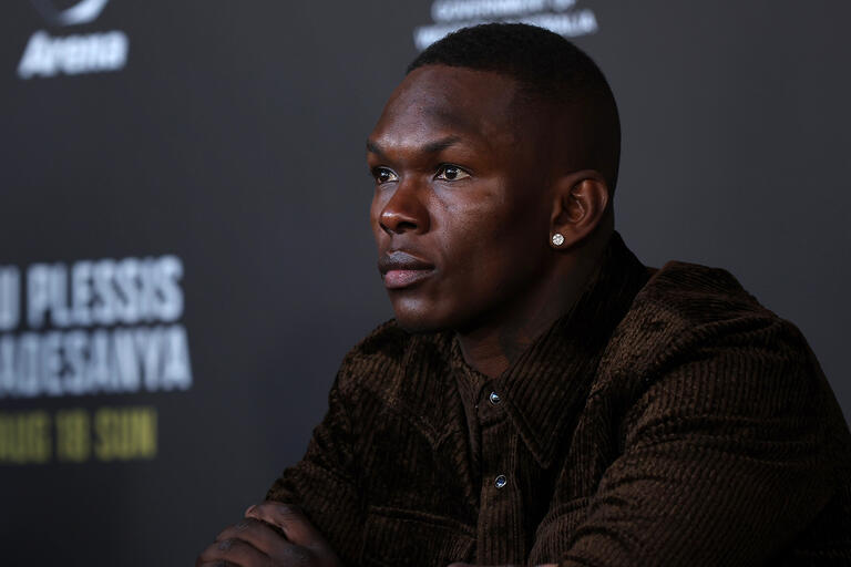 UFC middleweight Israel Adesanya looks on at the UFC 305 On Sale Press Conference on July 03, 2024 in Perth, Australia. (Photo by Will Russell/Zuffa LLC)