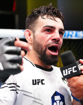 Bruno Silva of Brazil reacts after his TKO victory against Cody Durden in a flyweight fight during the UFC Fight Night event at UFC APEX on July 20, 2024 in Las Vegas, Nevada. (Photo by Jeff Bottari/Zuffa LLC)