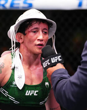 Virna Jandiroba of Brazil reacts after her victory against Amanda Lemos of Brazil in a strawweight fight during the UFC Fight Night event at UFC APEX on July 20, 2024 in Las Vegas, Nevada. (Photo by Jeff Bottari/Zuffa LLC)