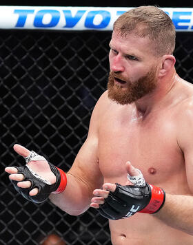 Jan Blachowicz of Poland interacts with Magomed Ankalaev of Russia in their UFC light heavyweight championship fight during the UFC 282 event at T-Mobile Arena on December 10, 2022 in Las Vegas, Nevada. (Photo by Chris Unger/Zuffa LLC)