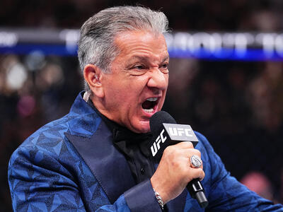 Octagon announcer Bruce Buffer introduces a fighter during the UFC 304 event at Co-op Live on July 27, 2024 in Manchester, England. (Photo by Chris Unger/Zuffa LLC)