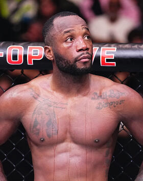 Leon Edwards looks on between rounds against Belal Muhammad in the UFC welterweight championship bout during the UFC 304 event at Co-op Live on July 27, 2024 in Manchester, England. (Photo by Chris Unger/Zuffa LLC)