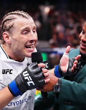 addy Pimblett of England reacts after his victory against King Green in a lightweight bout during the UFC 304 event at Co-op Live on July 27, 2024 in Manchester, England. (Photo by Chris Unger/Zuffa LLC)