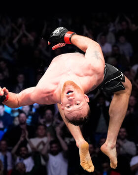 Justin Gaethje reacts after his victory over Rafael Fiziev of Kazakstan in a lightweight fight during the UFC 286 event at The O2 Arena on March 18, 2023 in London, England. (Photo by Jeff Bottari/Zuffa LLC)