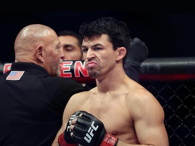 Billy Quarantillo stands in his corner before facing Alexander Hernandez in a featherweight fight during the UFC 282 event at T-Mobile Arena on December 10, 2022 in Las Vegas, Nevada. (Photo by Sean M. Haffey/Getty Images)