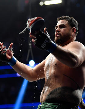 Tai Tuivasa of Australia celebrates after defeating Augusto Sakai of Brazil in their heavyweight bout during the UFC 269 on December 11, 2021 in Las Vegas, Nevada. (Photo by Chris Unger/Zuffa LLC)