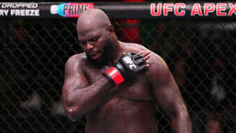 Jairzinho Rozenstruik of Suriname reacts after his victory against Shamil Gaziev of Russia in a heavyweight bout during the UFC Fight Night event at UFC APEX on March 02, 2024 in Las Vegas, Nevada. (Photo by Jeff Bottari/Zuffa LLC)