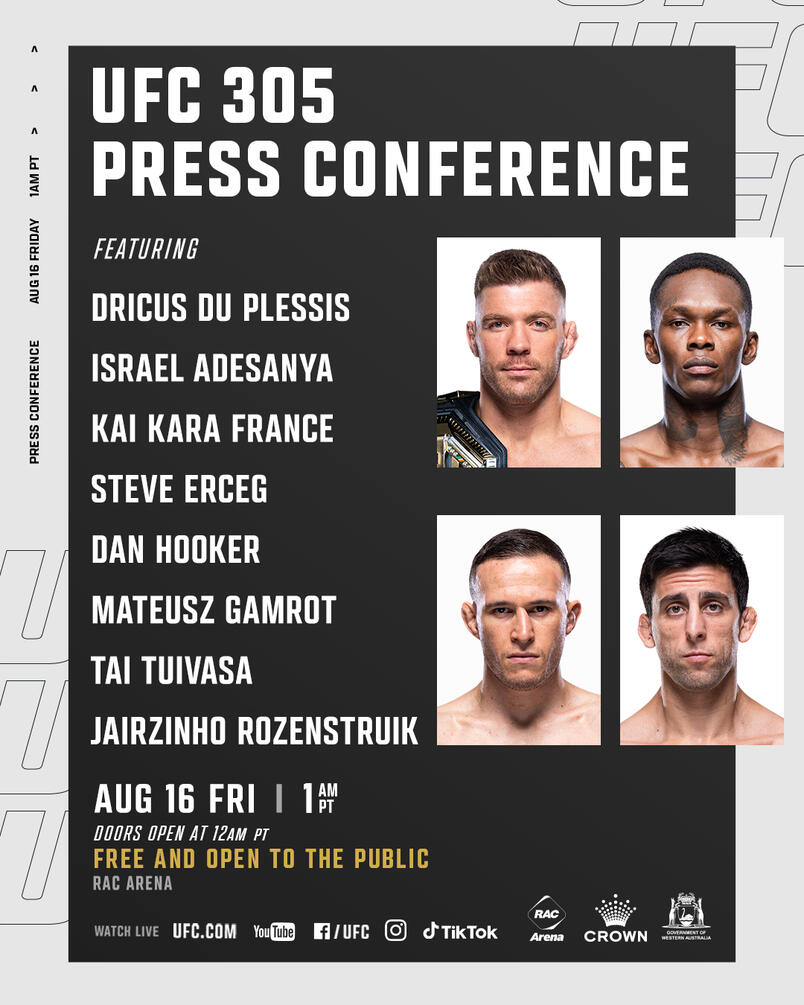 Don't Miss A Single Event Leading Up To UFC's Return To Perth, Western Australia For UFC 305: Du Plessis vs Adesanya At RAC Arena