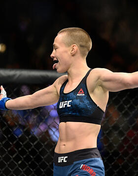 Rose Namajunas celebrates her victory over Joanna Jedrzejczyk of Poland in their UFC women's strawweight championship bout during the UFC 217 event at Madison Square Garden on November 4, 2017 in New York City. (Photo by Jeff Bottari/Zuffa LLC)