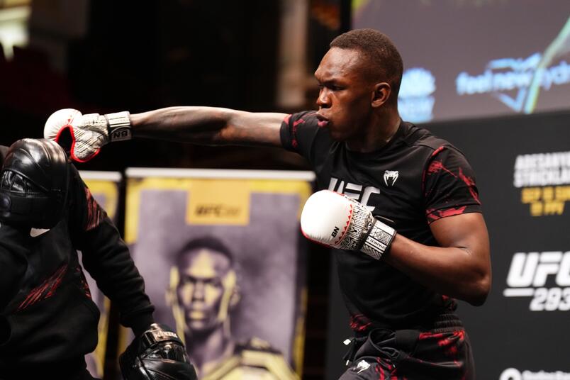 Israel Adesanya holds an open training session for fans and media during the UFC 293 Open Workouts at Sydney Town Hall on September 06, 2023 in Sydney, Australia. (Photo by Chris Unger/Zuffa LLC)