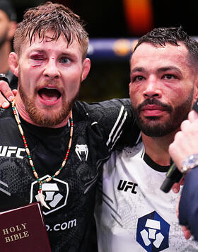 Bryce Mitchell and Dan Ige are see after their featherweight fight during the UFC Fight Night event at UFC APEX on September 23, 2023 in Las Vegas, Nevada. (Photo by Chris Unger/Zuffa LLC)