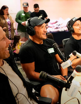 UFC athletes Michael Chandler, Nate Landwehr, and Josh Emmett visit the Vanderbilt Children's Hospital in Nashville, Tennessee. 