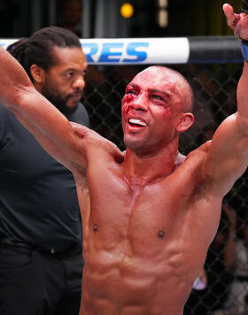 Edson Barboza of Brazil reacts after the conclusion of a featherweight fight against Sodiq Yusuff of Nigeria during the UFC Fight Night event at UFC APEX on October 14, 2023 in Las Vegas, Nevada. (Photo by Chris Unger/Zuffa LLC)