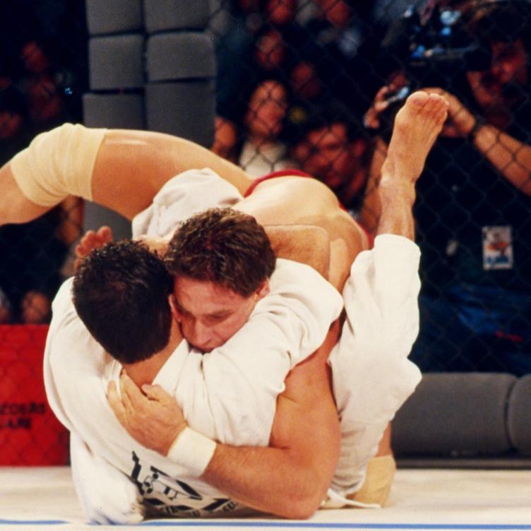 DENVER, CO - NOVEMBER 12: Royce Gracie in action during the Ultimate Fighter Championships UFC 1 on November 12, 1993 at the McNichols Sports Arena in Denver, Colorado. (Photo by Holly Stein/Getty Images)