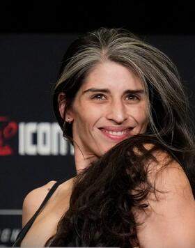 Julia Avila poses on the scale during the UFC Fight Night official weigh-in at the Hilton Austin on December 01, 2023 in Austin, Texas. (Photo by Mike Roach/Zuffa LLC via Getty Images)