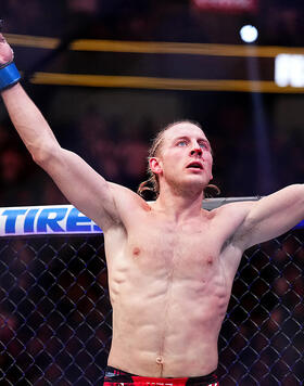 Paddy Pimblett of England reacts to the end of the round in a lightweight fight during the UFC 296 event at T-Mobile Arena on December 16, 2023 in Las Vegas, Nevada. (Photo by Chris Unger/Zuffa LLC)