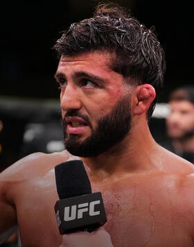  Arman Tsarukyan of Georgia reacts after his victory over Joaquim Silva of Brazil in a lightweight fight during the UFC Fight Night event at UFC APEX on June 17, 2023 in Las Vegas, Nevada. (Photo by Chris Unger/Zuffa LLC)