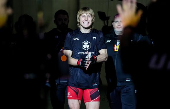 Paddy Pimblett of England prepares to enter the Octagon before facing Kazula Vargas of Mexico in a lightweight fight during the UFC Fight Night event at O2 Arena on March 19, 2022 in London, England. (Photo by Chris Unger/Zuffa LLC)