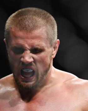 Alexandr Romanov of Moldova looks on during a fight against Marcin Tybura of Poland in a heavyweight bout during UFC 278 at Vivint Arena on August 20, 2022 in Salt Lake City, Utah. (Photo by Alex Goodlett/Getty Images)