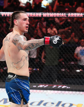 Brendan Allen celebrates his submission victory over Bruno Silva of Brazil in their middleweight fight during the UFC Fight Night event at Vystar Veterans Memorial Arena on June 24, 2023 in Jacksonville, Florida. (Photo by Josh Hedges/Zuffa LLC)