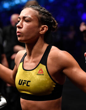 Amanda Ribas of Brazil prepares to fight Marina Rodriguez of Brazil in a strawweight fight during the UFC 257 event inside Etihad Arena on UFC Fight Island on January 23, 2021 in Abu Dhabi, United Arab Emirates. (Photo by Jeff Bottari/Zuffa LLC)