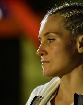 Yana Santos of Russia prepares to fight Ketlen Vieira of Brazil in a bantamweight bout during the UFC Fight Night event at UFC APEX on February 20, 2021 in Las Vegas, Nevada. (Photo by Chris Unger/Zuffa LLC)