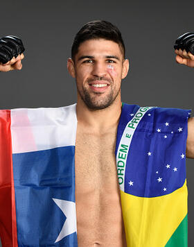 Vicente Luque of Brazil poses for a post fight portrait backstage during the UFC 265 event at Toyota Center on August 07, 2021 in Houston, Texas. (Photo by Mike Roach/Zuffa LLC)