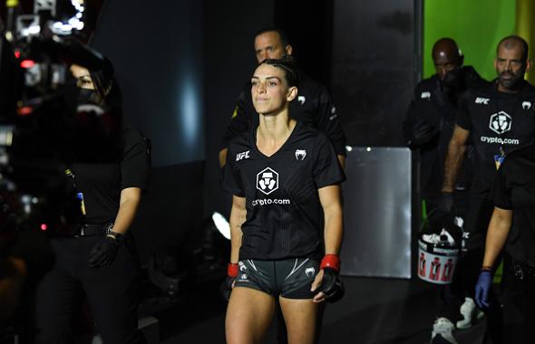 Mackenzie Dern walks to the octagon prior to her women's strawweight bout against Marina Rodriguez of Brazil during the UFC Fight Night event at UFC APEX on October 09, 2021 in Las Vegas, Nevada. (Photo by Josh Hedges/Zuffa LLC)