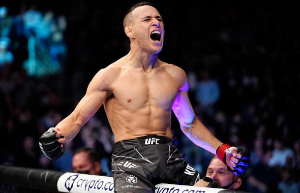 Kai Kara-France of New Zealand celebrates his victory over Cody Garbrandt in their flyweight bout during the UFC 269 on December 11, 2021 in Las Vegas, Nevada. (Photo by Jeff Bottari/Zuffa LLC)