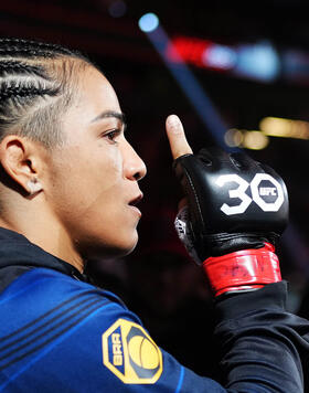 Viviane Araujo of Brazil walks to the Octagon during the UFC 285 event at T-Mobile Arena on March 04, 2023 in Las Vegas, Nevada. (Photo by Cooper Neill/Zuffa LLC via Getty Images)