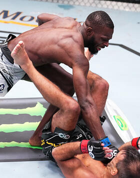 Montel Jackson punches Rani Yahya of Brazil in a bantamweight fight during the UFC Fight Night event at UFC APEX on April 22, 2023 in Las Vegas, Nevada. (Photo by Chris Unger/Zuffa LLC)