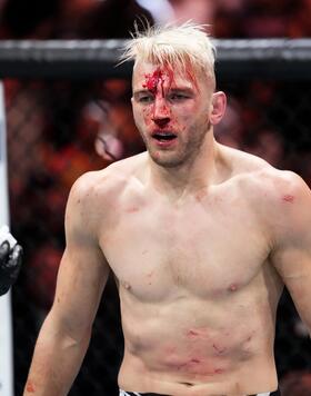 Dan Hooker of New Zealand reacts to the end of a round in a lightweight fight during the UFC 290 event at T-Mobile Arena on July 08, 2023 in Las Vegas, Nevada. (Photo by Jeff Bottari/Zuffa LLC via Getty Images)