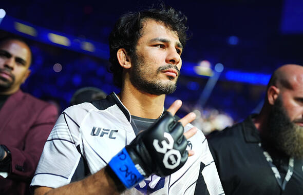 Alexandre Pantoja of Brazil prepares to fight Brandon Moreno of Mexico in the UFC flyweight championship fight during the UFC 290 event at T-Mobile Arena on July 08, 2023 in Las Vegas, Nevada. (Photo by Chris Unger/Zuffa LLC)